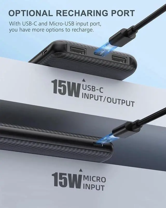 Alt view image 3 of 7 - JAENFONG Power Bank 10000mAh Portable Charger Slimmest 5V/3A Battery Pack USB C Input & Output External Phone Charger Compatible with iPhone 15 14 13 12 Galaxy S24 S23 S22 iPad Pixel etc (Black)