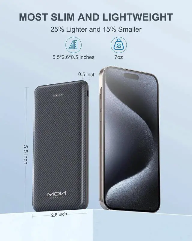 Alt view image 5 of 7 - JAENFONG Power Bank 10000mAh Portable Charger Slimmest 5V/3A Battery Pack USB C Input & Output External Phone Charger Compatible with iPhone 15 14 13 12 Galaxy S24 S23 S22 iPad Pixel etc (Black)