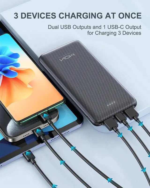Alt view image 4 of 7 - JAENFONG Power Bank 10000mAh Portable Charger Slimmest 5V/3A Battery Pack USB C Input & Output External Phone Charger Compatible with iPhone 15 14 13 12 Galaxy S24 S23 S22 iPad Pixel etc (Black)