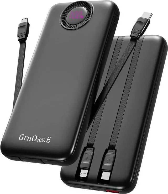 Main image of JAENFONG Power Bank 10000mAh 22.5W Max Portable Charger Built in Cables4 Outputs 2 Inputs External Phone Powerbank 5V/3A Fast Charging Travel Charger for iPhone Android iPad (Pearl Black)