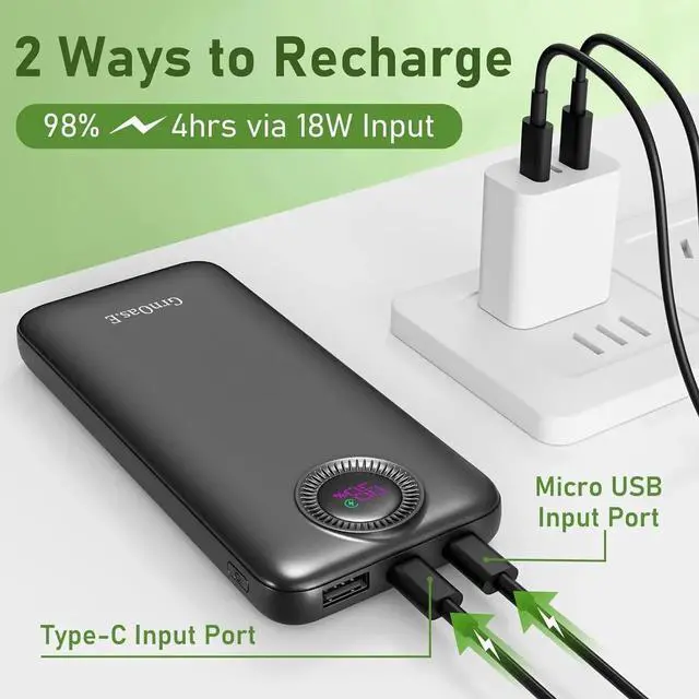 Alt view image 4 of 7 - JAENFONG Power Bank 10000mAh 22.5W Max Portable Charger Built in Cables4 Outputs 2 Inputs External Phone Powerbank 5V/3A Fast Charging Travel Charger for iPhone Android iPad (Pearl Black)