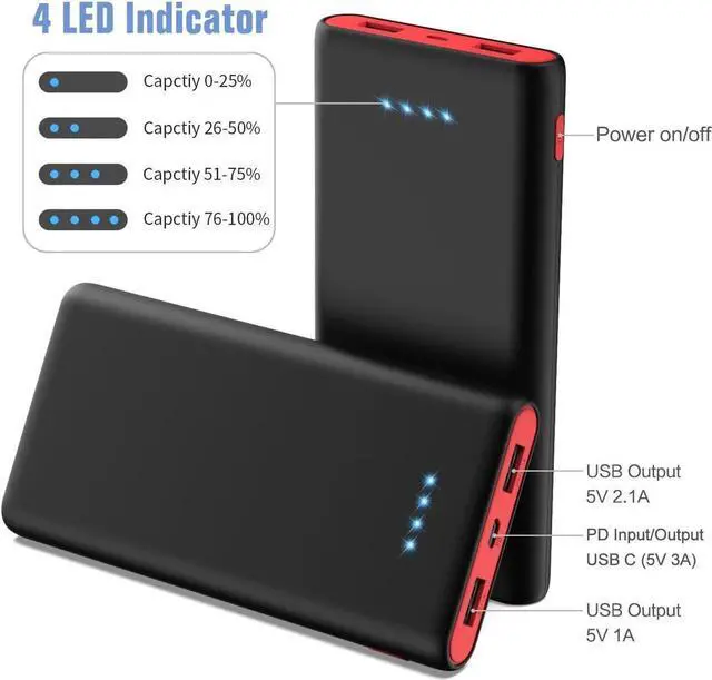 Alt view image 4 of 7 - Portable Charger Power Bank 25 800mAh 5V/3A USB C in&Out Fast Phone Charging with Intelligent Smart IC 3 USB Port External Cell Phone Battery Pack Compatible with iPhone 16 15 14 Galaxy Android etc