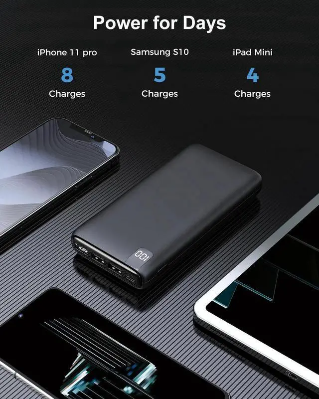 Alt view image 2 of 7 - JAENFONG Power Bank 26800mAh Portable Charger 22.5W Fast Charging PD QC 3.0 Compact External Battery Pack with LED Display and 4 USB Outputs for Cellphone Tablet