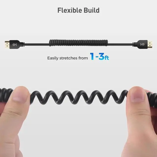 Alt view image 3 of 7 - JAENFONG 48Gbps 8K HDMI Coiled Cable 1-3ft with 8K@60Hz 4K@240Hz and HDR Support HDMI Cable Coiled for PS5 Xbox Series X/S RTX4080/4090 RX 7800/7900 TV and More