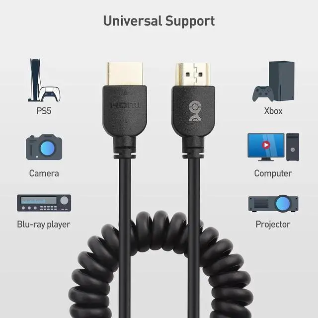 Alt view image 2 of 7 - JAENFONG 48Gbps 8K HDMI Coiled Cable 1-3ft with 8K@60Hz 4K@240Hz and HDR Support HDMI Cable Coiled for PS5 Xbox Series X/S RTX4080/4090 RX 7800/7900 TV and More