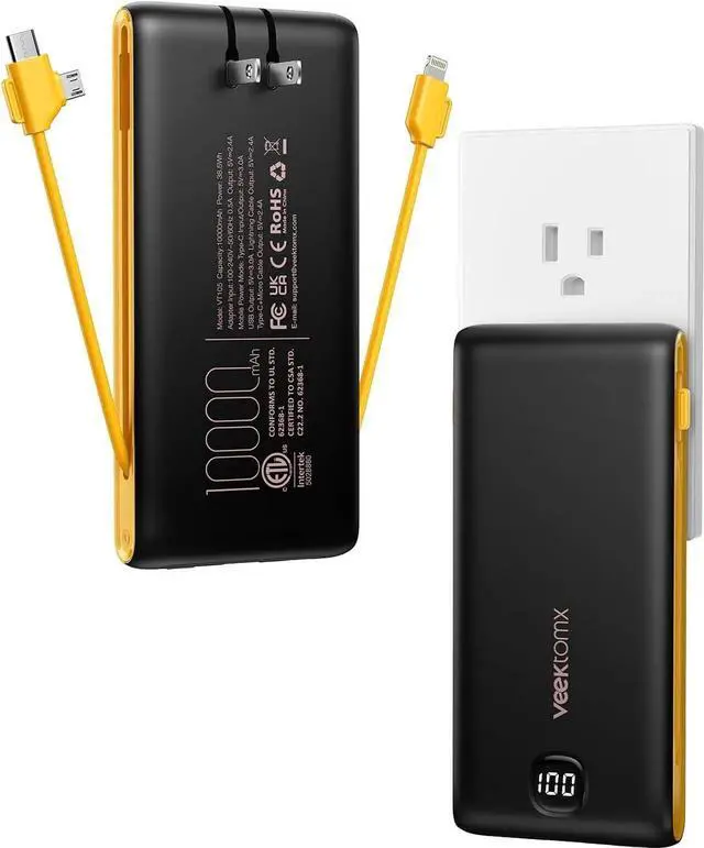 Main image of JAENFONG Portable Charger Power Bank Built in Cables and Wall Plug 10000mAh iPhone Battery Pack Fast Charging USB C External Slim Power Bank Travel Essentials Compatible with iPhone 16 15 14 13 iPad