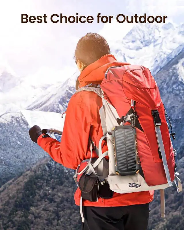 Alt view image 2 of 7 - JAENFONG Power Bank 27000mAh Solar Charger 15W USB C Fast Charging Portable Phone Charger for iPhone Three Outputs External Battery Pack with Bright LED Flashlight for Outdoor Camping