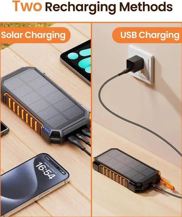 Alt view image 6 of 7 - JAENFONG Power Bank 27000mAh Solar Charger 15W USB C Fast Charging Portable Phone Charger for iPhone Three Outputs External Battery Pack with Bright LED Flashlight for Outdoor Camping