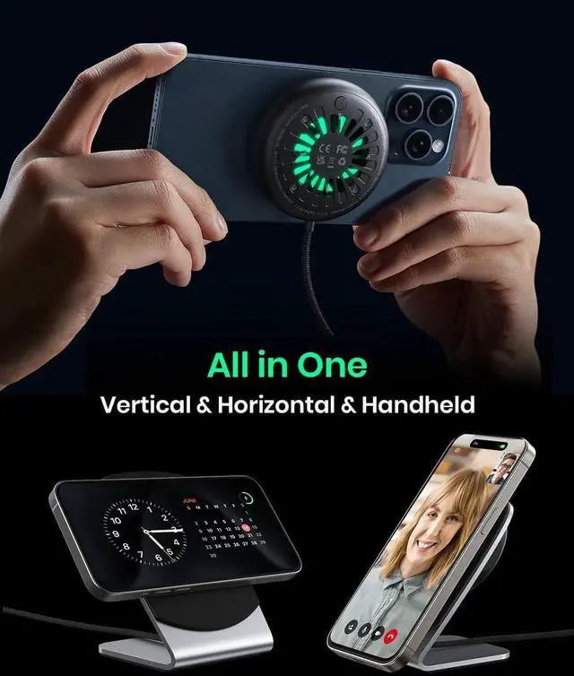 Alt view image 6 of 6 - Wireless Charger 15W Fast Charging Magnetic Wireless Charger Stand Travel Essential Wireless Charging Station with Sleep-Friendly Adaptive Light for iPhone 16/15/14/13/12 Series Airpods