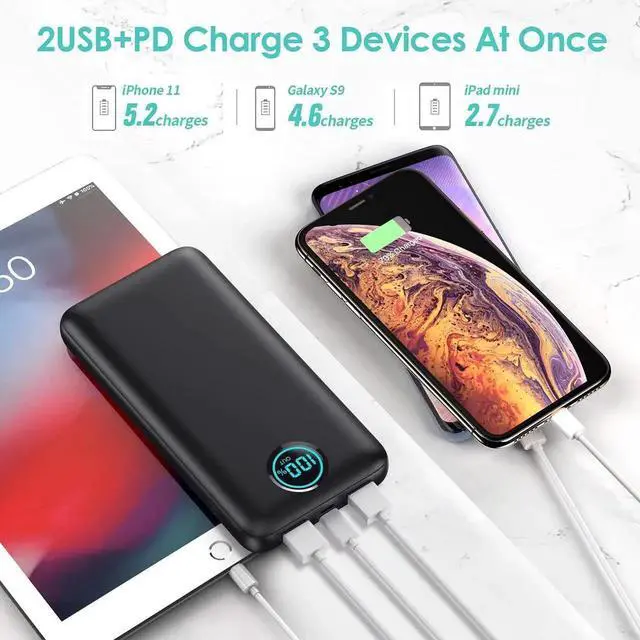 Alt view image 4 of 6 - Portable Charger Power Bank 30 800mAh LCD Display Power Bank 25W PD Fast Charging +QC 4.0 Quick Phone Charging Power Bank Tri-Outputs Battery Pack Compatible with iPhone Android etc(Black)