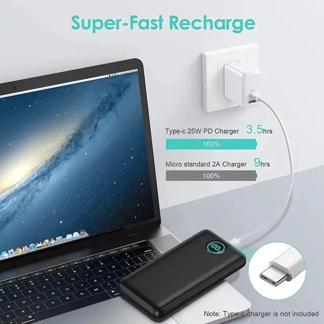 Alt view image 3 of 6 - Portable Charger Power Bank 30 800mAh LCD Display Power Bank 25W PD Fast Charging +QC 4.0 Quick Phone Charging Power Bank Tri-Outputs Battery Pack Compatible with iPhone Android etc(Black)