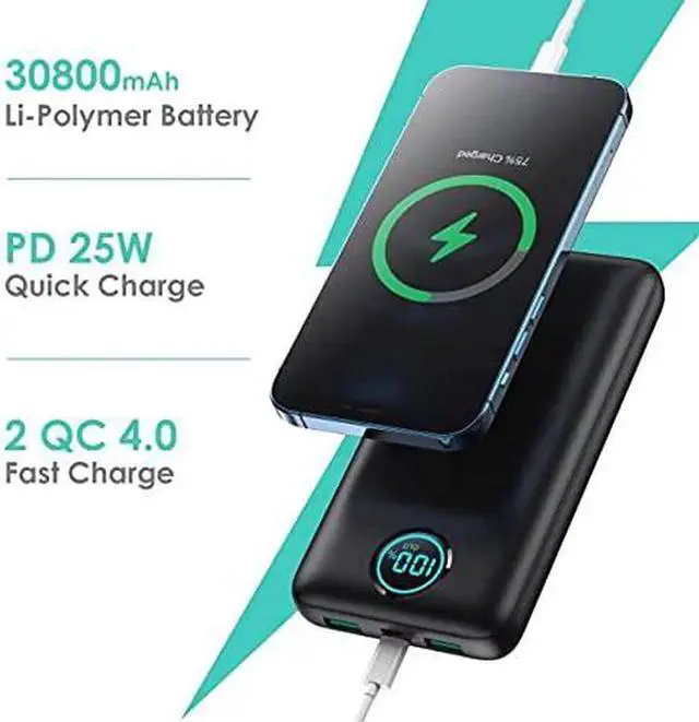 Alt view image 6 of 6 - Portable Charger Power Bank 30 800mAh LCD Display Power Bank 25W PD Fast Charging +QC 4.0 Quick Phone Charging Power Bank Tri-Outputs Battery Pack Compatible with iPhone Android etc(Black)