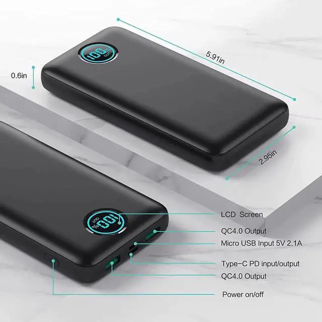 Alt view image 5 of 6 - Portable Charger Power Bank 30 800mAh LCD Display Power Bank 25W PD Fast Charging +QC 4.0 Quick Phone Charging Power Bank Tri-Outputs Battery Pack Compatible with iPhone Android etc(Black)