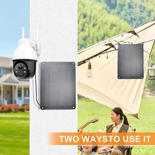 Alt view image 4 of 6 - 2Pack Solar Panel with Metal Hook 5V 6W High Performance Monocrystalline Module with USB-A Female & DC Male Output Waterproof Panel for Security Camera Mobile Phone Small Fan Charging Bank Outdoor