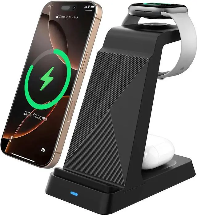 Main image of JAENFONG 2025 3 in 1 Charging Station Fast Charging for iPhone Wireless Charger for iPhone 16e 16 15 14 13 12 11 X Pro Max & Watch - Wireless Charging Station for AirPods 4 3 2 Pro