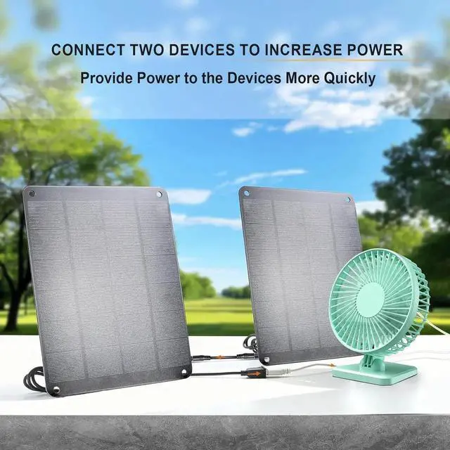 Alt view image 3 of 6 - 2Pack Solar Panel with Metal Hook 5V 6W High Performance Monocrystalline Module with USB-A Female & DC Male Output Waterproof Panel for Security Camera Mobile Phone Small Fan Charging Bank Outdoor