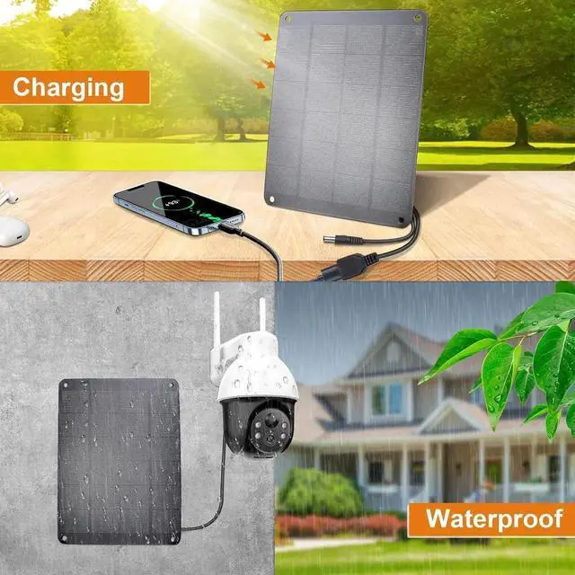 Alt view image 6 of 6 - 2Pack Solar Panel with Metal Hook 5V 6W High Performance Monocrystalline Module with USB-A Female & DC Male Output Waterproof Panel for Security Camera Mobile Phone Small Fan Charging Bank Outdoor