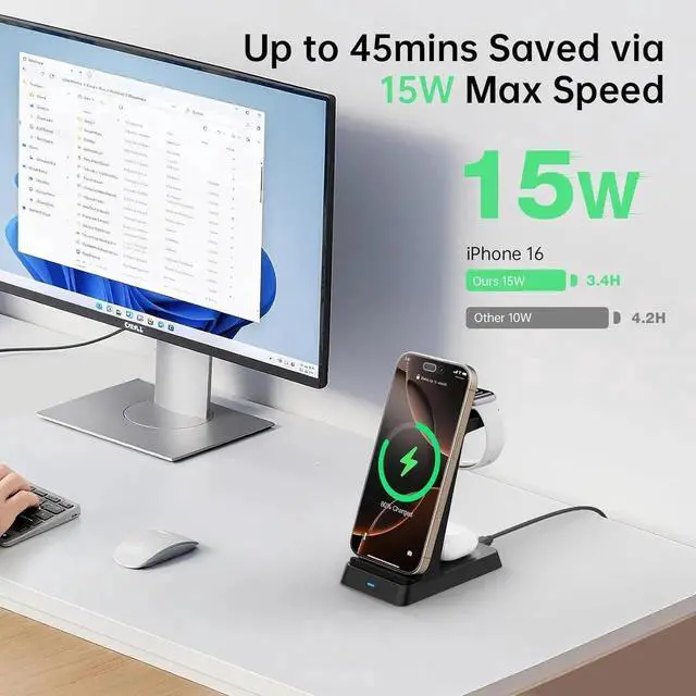 Alt view image 3 of 7 - JAENFONG 2025 3 in 1 Charging Station Fast Charging for iPhone Wireless Charger for iPhone 16e 16 15 14 13 12 11 X Pro Max & Watch - Wireless Charging Station for AirPods 4 3 2 Pro