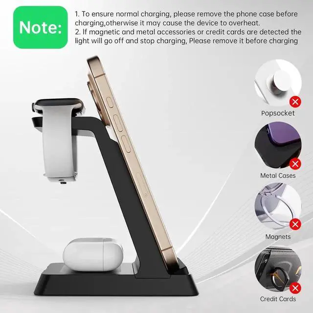 Alt view image 4 of 7 - JAENFONG 2025 3 in 1 Charging Station Fast Charging for iPhone Wireless Charger for iPhone 16e 16 15 14 13 12 11 X Pro Max & Watch - Wireless Charging Station for AirPods 4 3 2 Pro