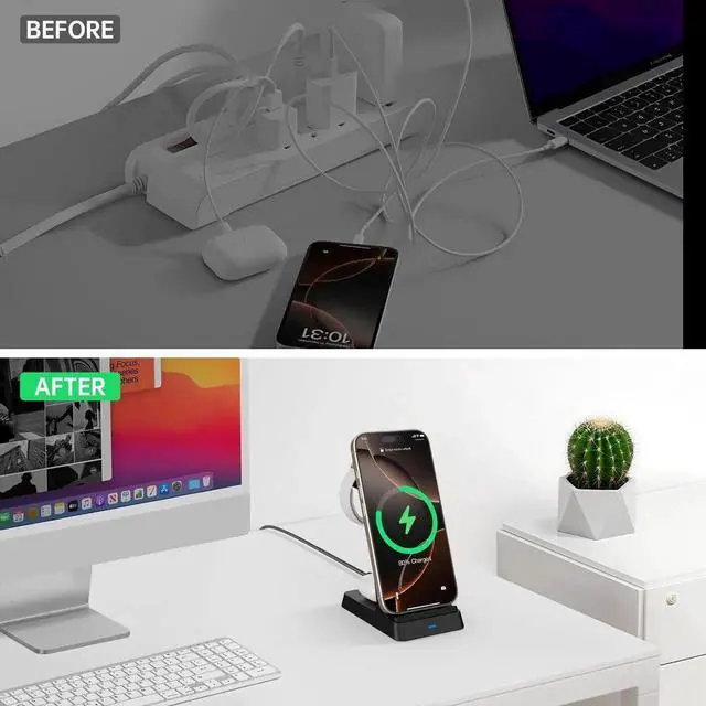 Alt view image 6 of 7 - JAENFONG 2025 3 in 1 Charging Station Fast Charging for iPhone Wireless Charger for iPhone 16e 16 15 14 13 12 11 X Pro Max & Watch - Wireless Charging Station for AirPods 4 3 2 Pro