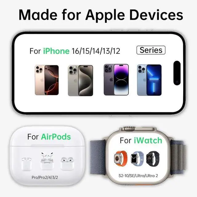 Alt view image 7 of 7 - JAENFONG 2025 3 in 1 Charging Station Fast Charging for iPhone Wireless Charger for iPhone 16e 16 15 14 13 12 11 X Pro Max & Watch - Wireless Charging Station for AirPods 4 3 2 Pro