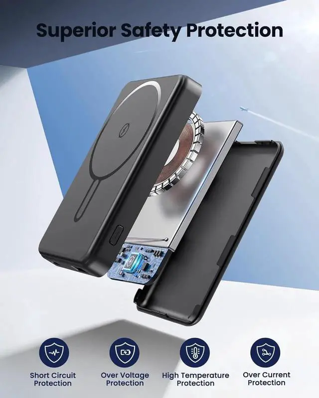 Alt view image 4 of 7 - JAENFONG for Magsafe Battery Pack 12000mAh Magnetic Portable Charger Power Bank PD 22.5W USB C Fast Charging Wireless Battery Pack Phone Charger for iPhone 16/15/14/13/12 All Series