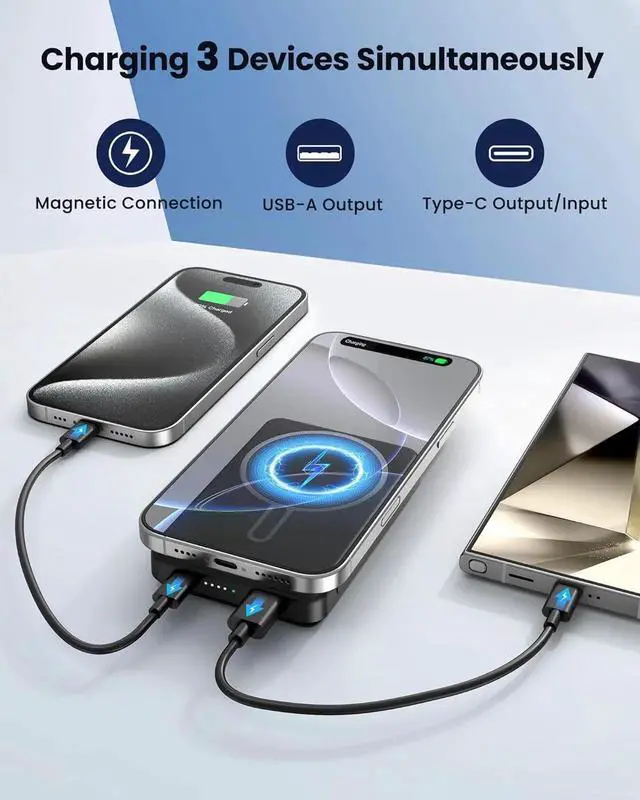 Alt view image 6 of 7 - JAENFONG for Magsafe Battery Pack 12000mAh Magnetic Portable Charger Power Bank PD 22.5W USB C Fast Charging Wireless Battery Pack Phone Charger for iPhone 16/15/14/13/12 All Series