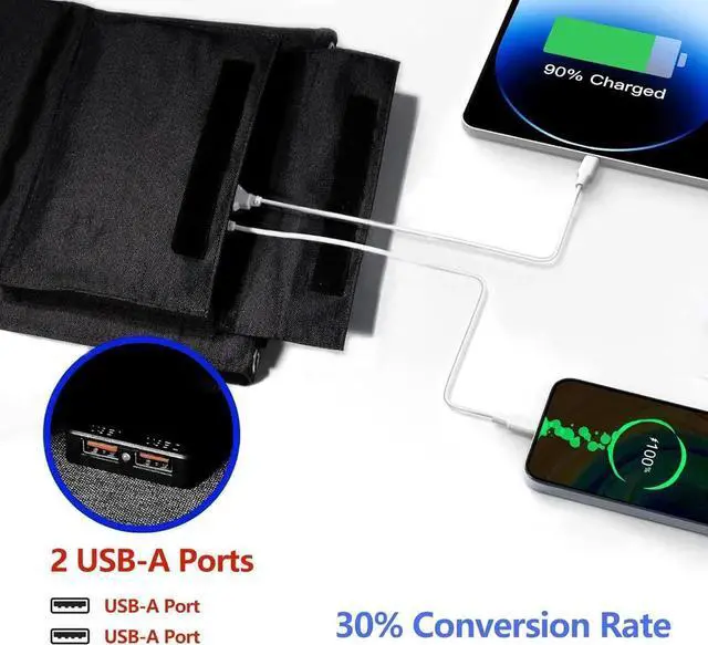 Alt view image 2 of 7 - JAENFONG Portable Solar Panel 35W Mobile Phone Solar Charger with Dual USB Outputs Waterproof Smartphones Battery Charger Foldable Solar Charging Panel for Camping Hiking and Outdoor Trip (Black)