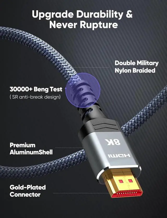 Alt view image 2 of 7 - JAENFONG 10K 8K HDMI 2.1 Cable 2-Pack 6.6FT Certified 48Gbps Ultra High Speed Slim HDMI Cord Support 4K@120Hz 8K@60Hz HDCP 2.2&2.3 Dynamic HDR eARC DTS:X Compatible with TV/HDTV/PS5/Blu-ray
