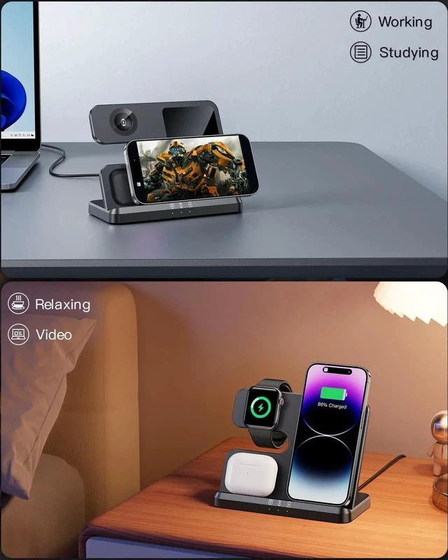 Alt view image 5 of 7 - 3 in 1 Charging Station for Wireless Charger for iPhone 16 15 14 13 12 11 X 8 & for Watch Charger Wireless Charging Station for Multiple Devices for AirPods 2/3/4/Pro/Pro 2