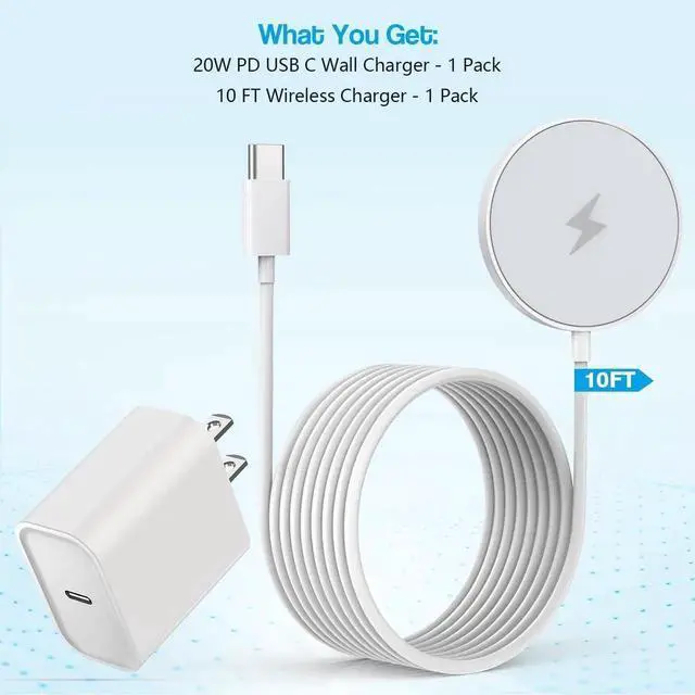 Alt view image 2 of 7 - 10FT Magnetic Wireless Charger 15W Fast Mag-Safe Charger for iPhone 16/15 PD with USB C Fast Charging Block 10 Foot Quick Charge for iPhone 16/16 Pro/Pro Max/15/14/13/12/11/AirPods 3/2/Pro