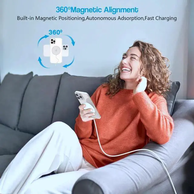 Alt view image 5 of 7 - 10FT Magnetic Wireless Charger 15W Fast Mag-Safe Charger for iPhone 16/15 PD with USB C Fast Charging Block 10 Foot Quick Charge for iPhone 16/16 Pro/Pro Max/15/14/13/12/11/AirPods 3/2/Pro