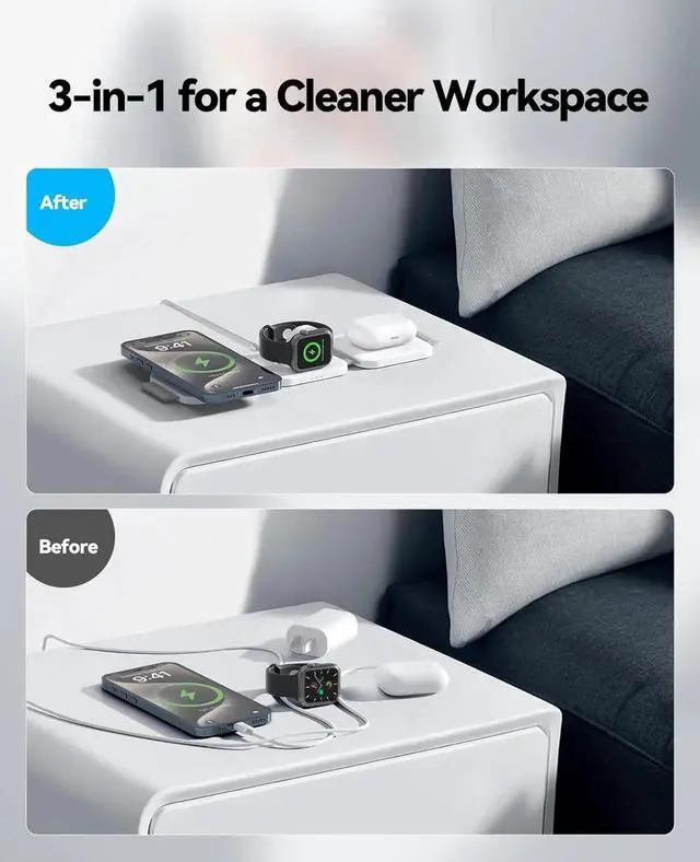 Alt view image 4 of 7 - 3 in 1 Charging Station for Multiple Devices Foldable Magnetic Fast Wireless Charger Dock Travel Charging Pad for iPhone 16 15 14 13 12 Pro Max Plus Watch Series & AirPods 4/3/2/Pro