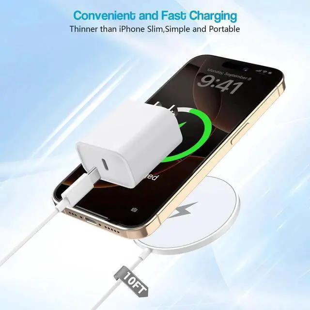 Alt view image 6 of 7 - 10FT Magnetic Wireless Charger 15W Fast Mag-Safe Charger for iPhone 16/15 PD with USB C Fast Charging Block 10 Foot Quick Charge for iPhone 16/16 Pro/Pro Max/15/14/13/12/11/AirPods 3/2/Pro