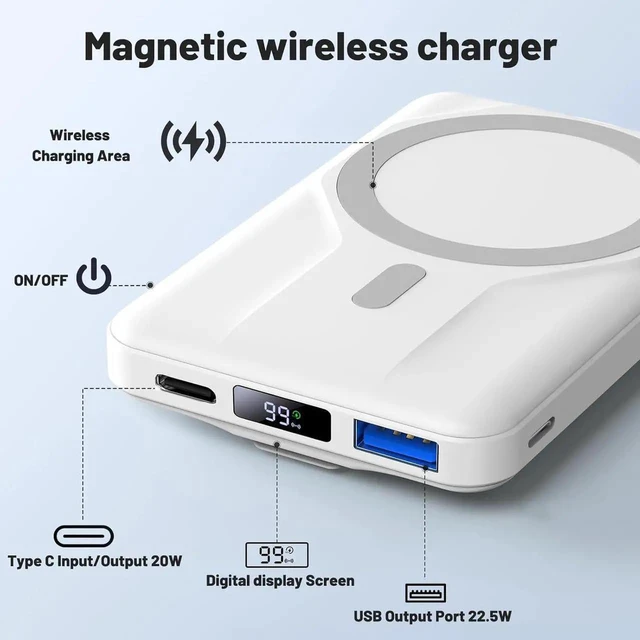 Alt view image 5 of 7 - Wireless Portable Charger with Stand Slim 10000mAh Magnetic Power Bank for Magsafe 22.5W Fast Charging Battery Pack with Digital Display Compatible with iPhone 16/15/14/13/12 Series
