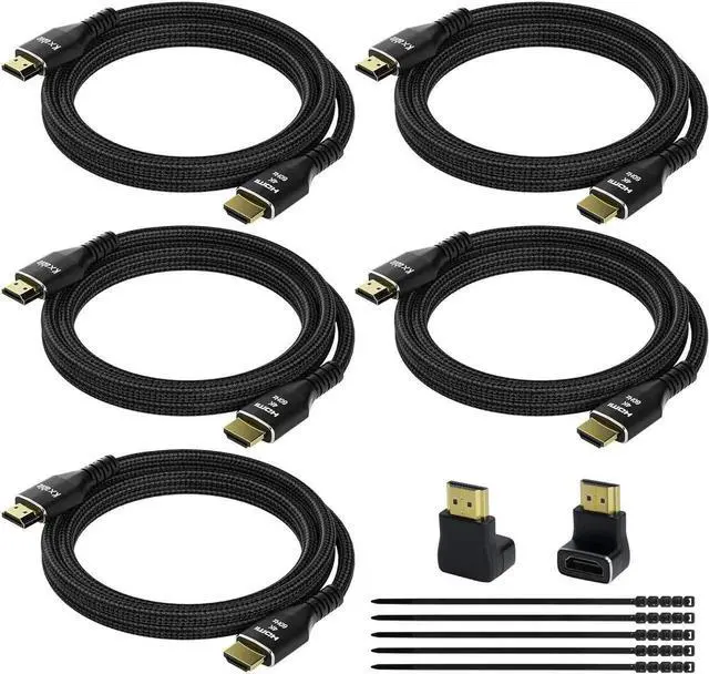 Main image of JAENFONG 4K HDMI Cable 2 Feet (5 Pack) Ultra HD HDMI 2.0 Cable Nylon Braided & Gold-Plated Connectors 4K @ 60Hz 2K 1080P HDCP 2.2 ARC Bulk HDMI Cables for Laptop Monitors HDTV PS5 Xbox One & More