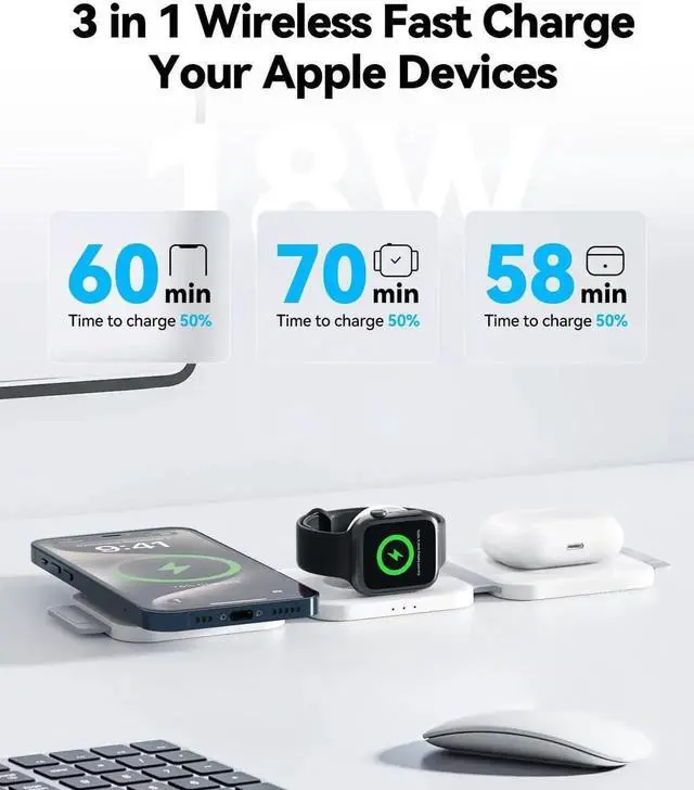 Alt view image 6 of 7 - 3 in 1 Charging Station for Multiple Devices Foldable Magnetic Fast Wireless Charger Dock Travel Charging Pad for iPhone 16 15 14 13 12 Pro Max Plus Watch Series & AirPods 4/3/2/Pro
