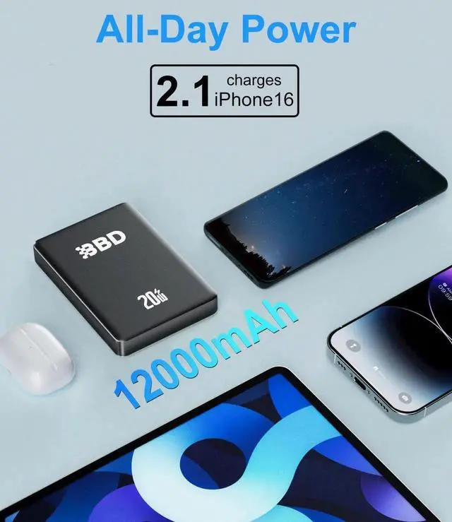 Alt view image 3 of 7 - JAENFONG Magnetic Power Bank for iPhone 12000mAh Magsafe Battery Pack with 20w Fast Charging Slim Magsafe Power Bank USB C in&Out Wireless Portable Charger for iPhone 16/15/14/13/12 Series 1 Pack