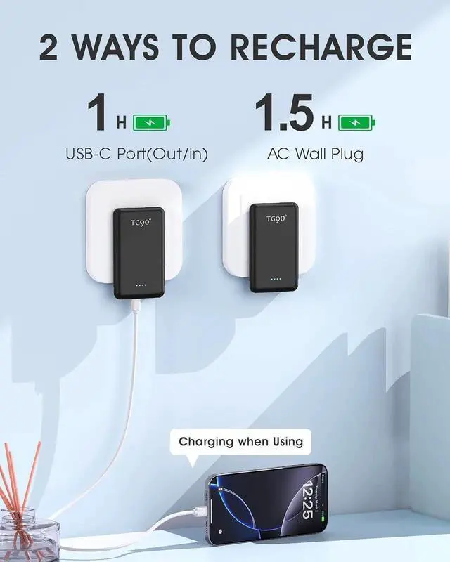 Alt view image 2 of 7 - JAENFONG Portable Charger Power Bank 5000mAh Small Battery Pack with Built-in Foldable AC Wall Plug and Cables Mini Battery Charger Compatible with iPhone 16 15 14 13 12 Google iPad etc
