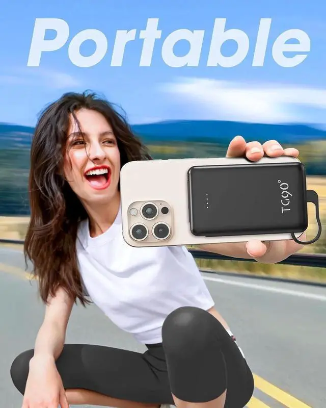 Alt view image 3 of 7 - JAENFONG Portable Charger Power Bank 5000mAh Small Battery Pack with Built-in Foldable AC Wall Plug and Cables Mini Battery Charger Compatible with iPhone 16 15 14 13 12 Google iPad etc