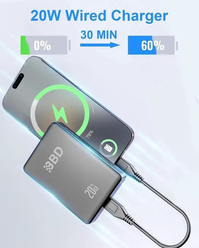 Alt view image 6 of 7 - JAENFONG Magnetic Power Bank for iPhone 12000mAh Magsafe Battery Pack with 20w Fast Charging Slim Magsafe Power Bank USB C in&Out Wireless Portable Charger for iPhone 16/15/14/13/12 Series 1 Pack