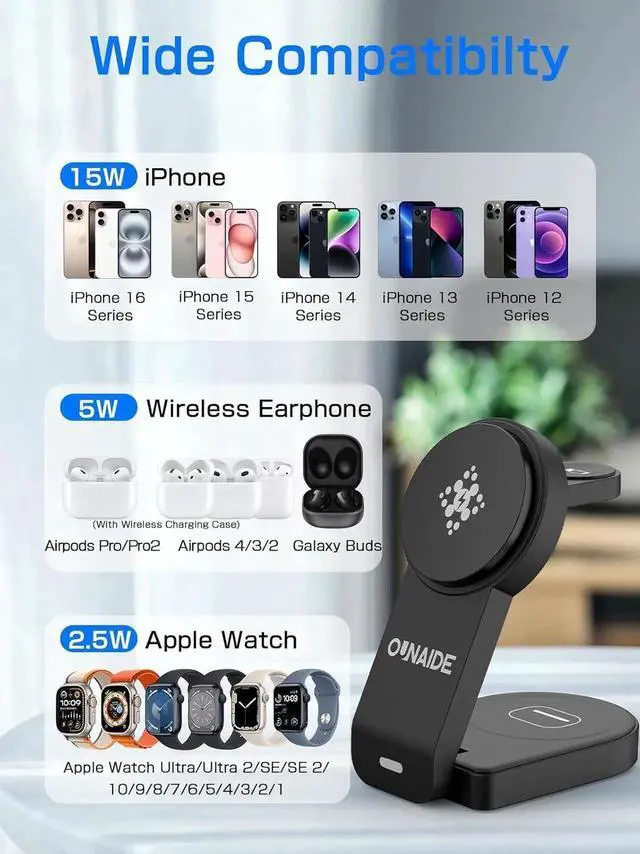 Alt view image 4 of 7 - 3 in 1 Wireless Charger Charging Station for iPhone 18w Foldable Magnetic Charging Stand 3 in 1 Charging Station Charger Stand Desk Accessories Multiple Devices iPhone Watch Airpods
3 in 1 Wireless Ch