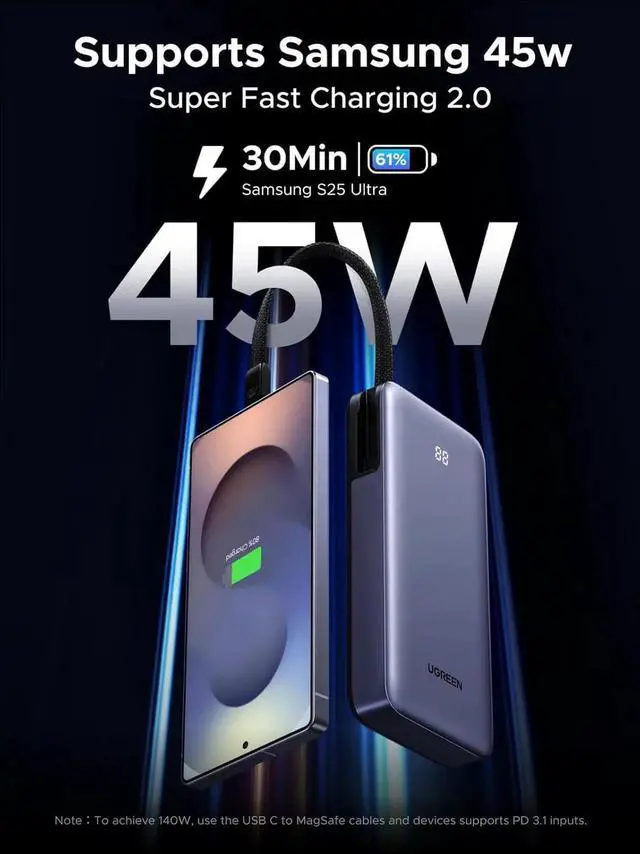 Alt view image 5 of 7 - JAENFONG Nexode Power Bank 20000mAh 45W with Built-in Cable Fast Charging Portable Charger for iPhone 16 Pro/ S25 Ultra/iPad Pro 3-Port External Battery Pack with Digital Display Travel Ready