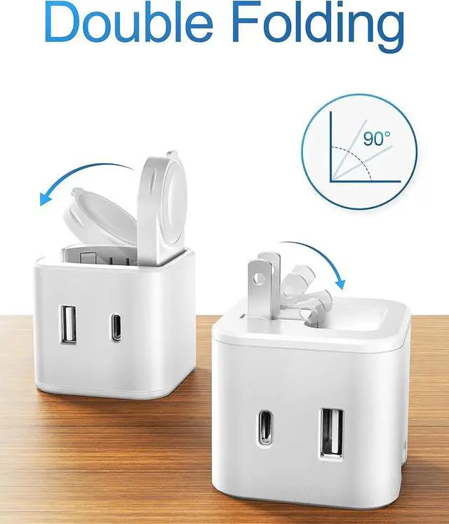 Alt view image 5 of 6 - 36W for Charging Block with Built-in Watch Charger Foldable PD Fast Charger Block for iPhone Dual Ports Wall Charger Compatible with Watch iPhone AirPods (White)
