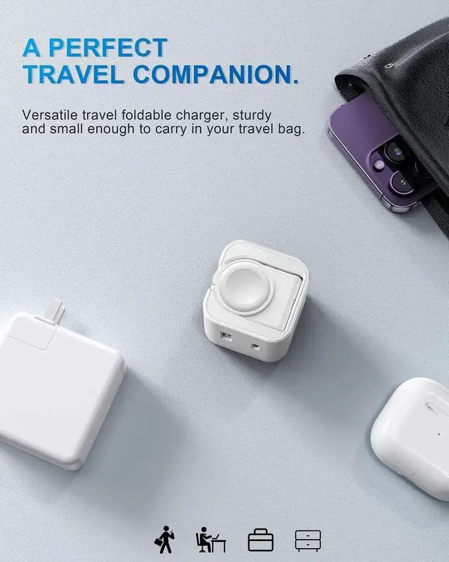 Alt view image 6 of 6 - 36W for Charging Block with Built-in Watch Charger Foldable PD Fast Charger Block for iPhone Dual Ports Wall Charger Compatible with Watch iPhone AirPods (White)