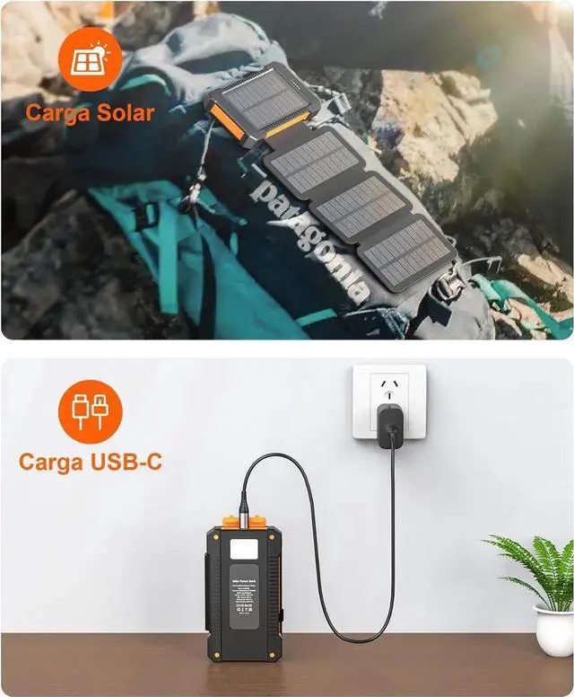 Alt view image 2 of 7 - JAENFONG Solar Power Bank 38800mAh with 4 Solar Panels Portable Charger USB C 18W Fast Charge for iPhone IP67 Waterproof Outdoor External Battery Pack with Flashlight Light/SOS/Strobe