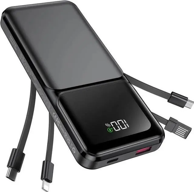 Main image of JAENFONG Portable Charger with Built in Cable - 20000mAh Fast Charging 22.5W Slim Power Bank USB C LED Display Travel Battery Pack 5 Outputs & 3 Inputs for iPhone Android iPad Phones Tablets etc