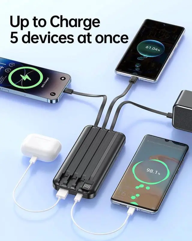 Alt view image 2 of 7 - JAENFONG Portable Charger with Built in Cable - 20000mAh Fast Charging 22.5W Slim Power Bank USB C LED Display Travel Battery Pack 5 Outputs & 3 Inputs for iPhone Android iPad Phones Tablets etc