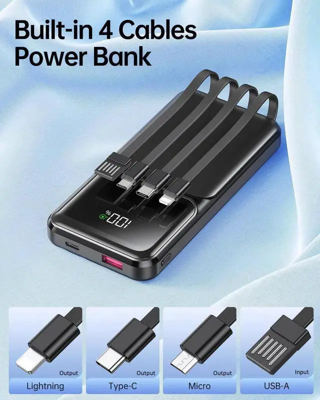 Alt view image 6 of 7 - JAENFONG Portable Charger with Built in Cable - 20000mAh Fast Charging 22.5W Slim Power Bank USB C LED Display Travel Battery Pack 5 Outputs & 3 Inputs for iPhone Android iPad Phones Tablets etc
