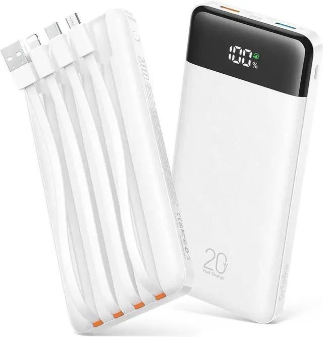 Main image of JAENFONG 20000mAh Power Bank Fast Charging Portable Charger with 4 Built-in Cables & 6 Outputs 20W PD USB C Battery Pack Compatible with iPhone 16/15 Galaxy Android iPad & More (Travel Essential)